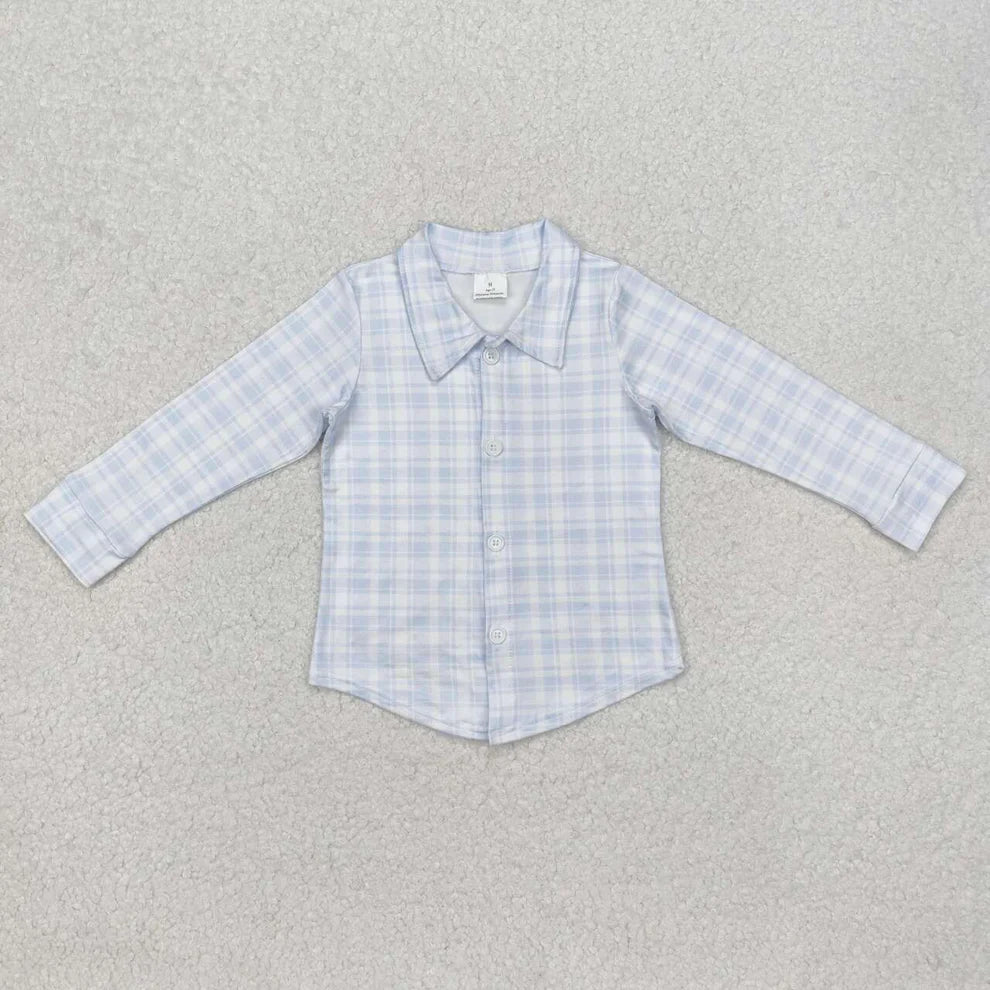 Boys' Blue Plaid Button Up