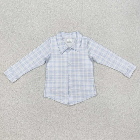 Boys' Blue Plaid Button Up