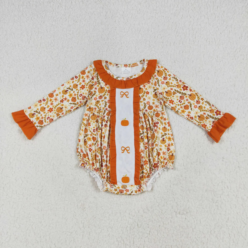 Girls' Pumpkin Long Sleeve Romper