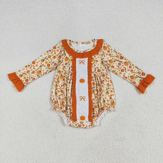 Girls' Pumpkin Long Sleeve Romper